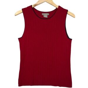 Kenar Sweater Tank Medium Red And Black‎ Cashmere Cable Knit Sleeveless Luxury